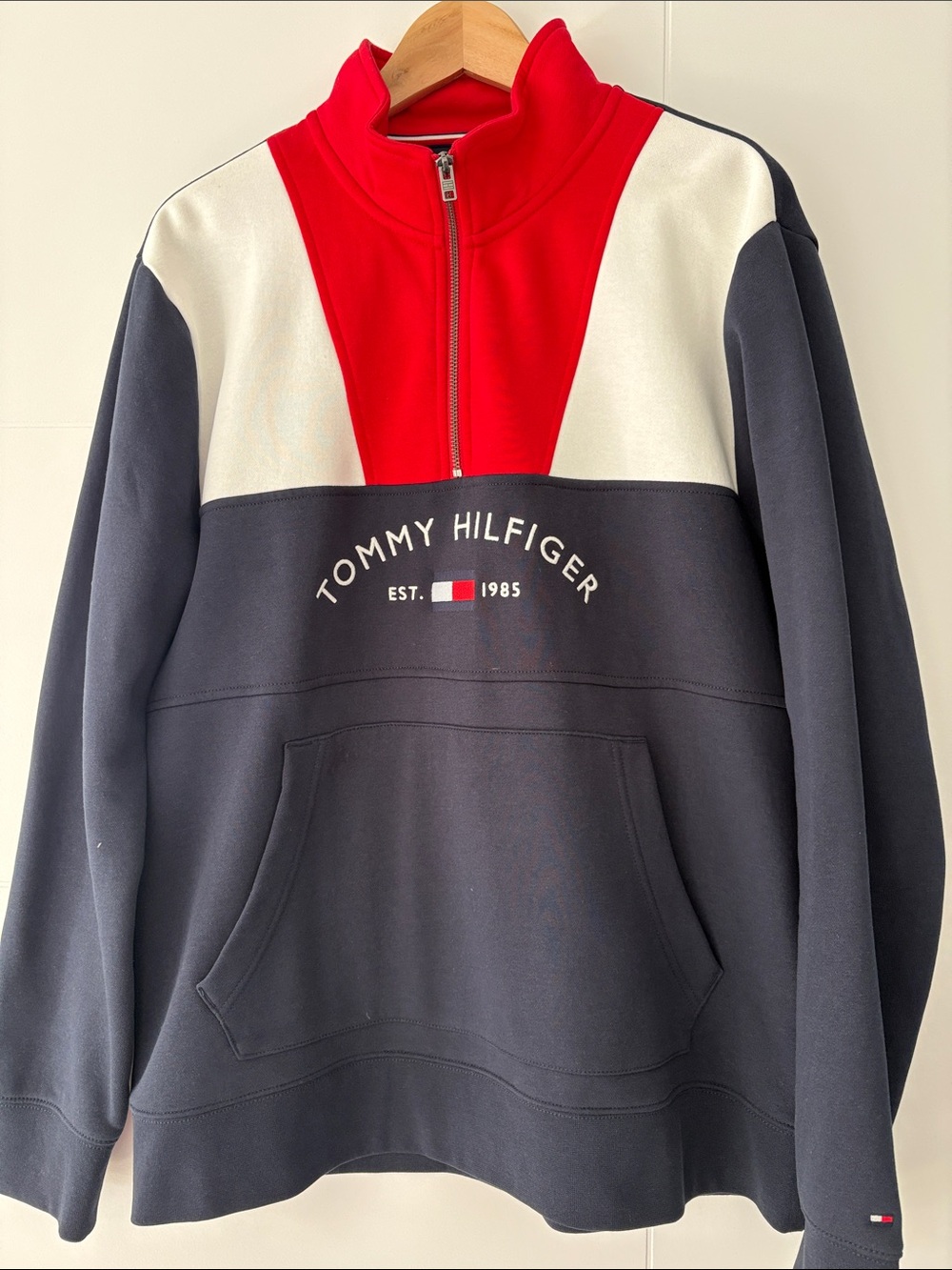 Tommy Hilfiger Navy, Red & White Quarter-Zip Pullover